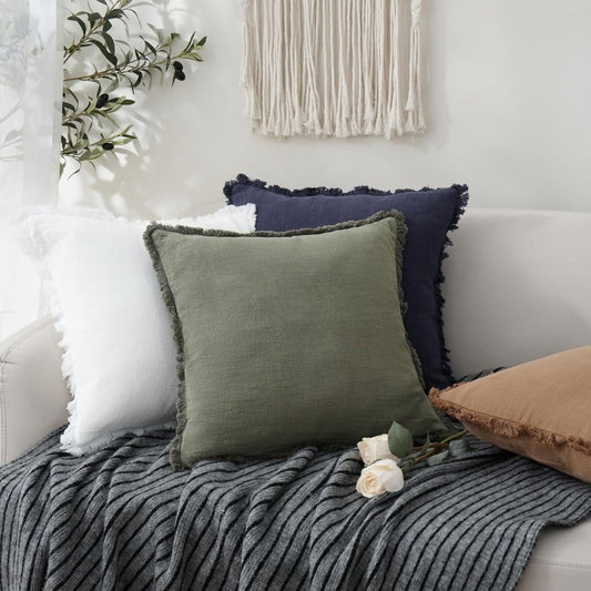 Cushion cover Spring Bohemian Style Washed Cotton Fringe Solid Color Pillowcase for Living Room Sofa