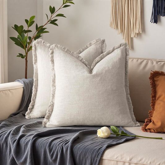 Cushion cover Spring Bohemian Style Washed Cotton Fringe Solid Color Pillowcase for Living Room Sofa